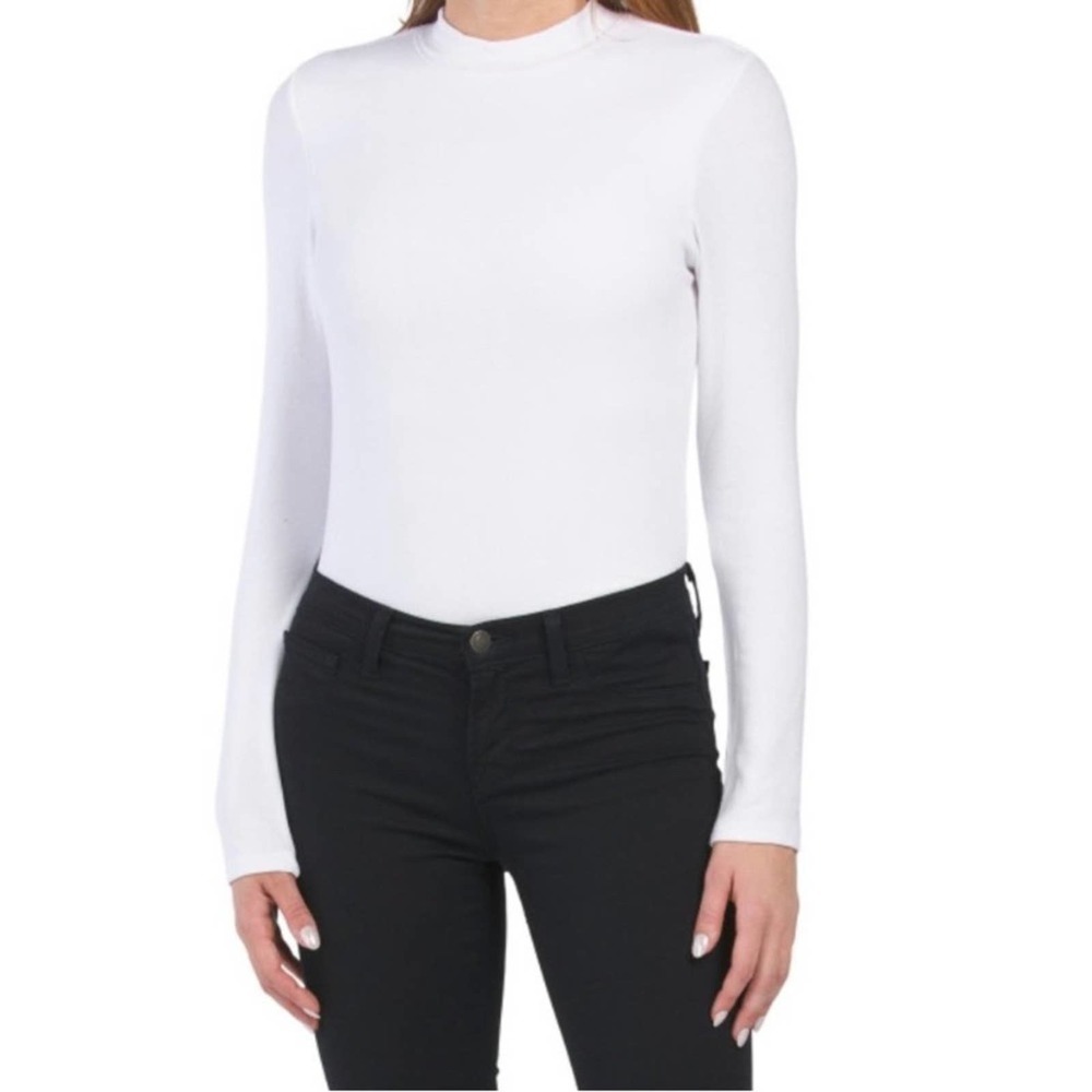 Magaschoni White Long Sleeve Mock Neck Bodysuit - Size L NWT